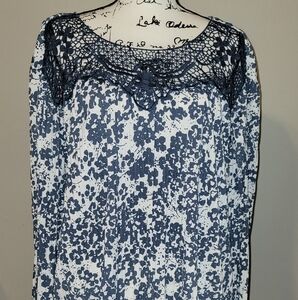 Cato Blue and White Lace Sleeveless Blouse